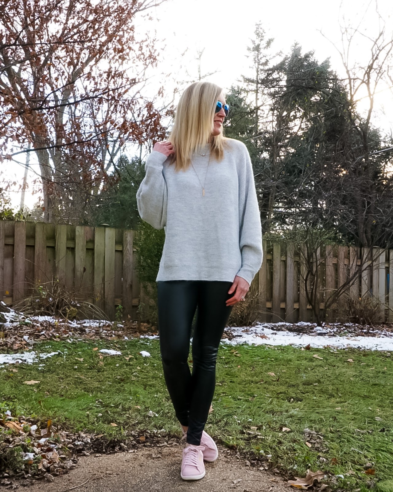 Faux Leather Leggings + Sneakers