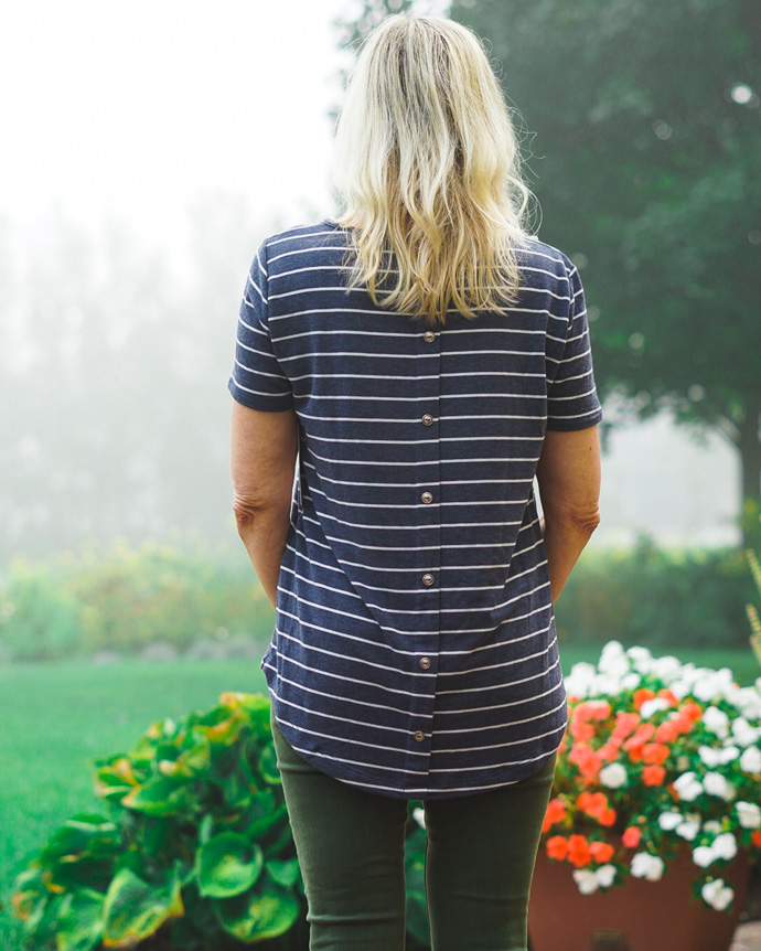 Striped Button Back Tee