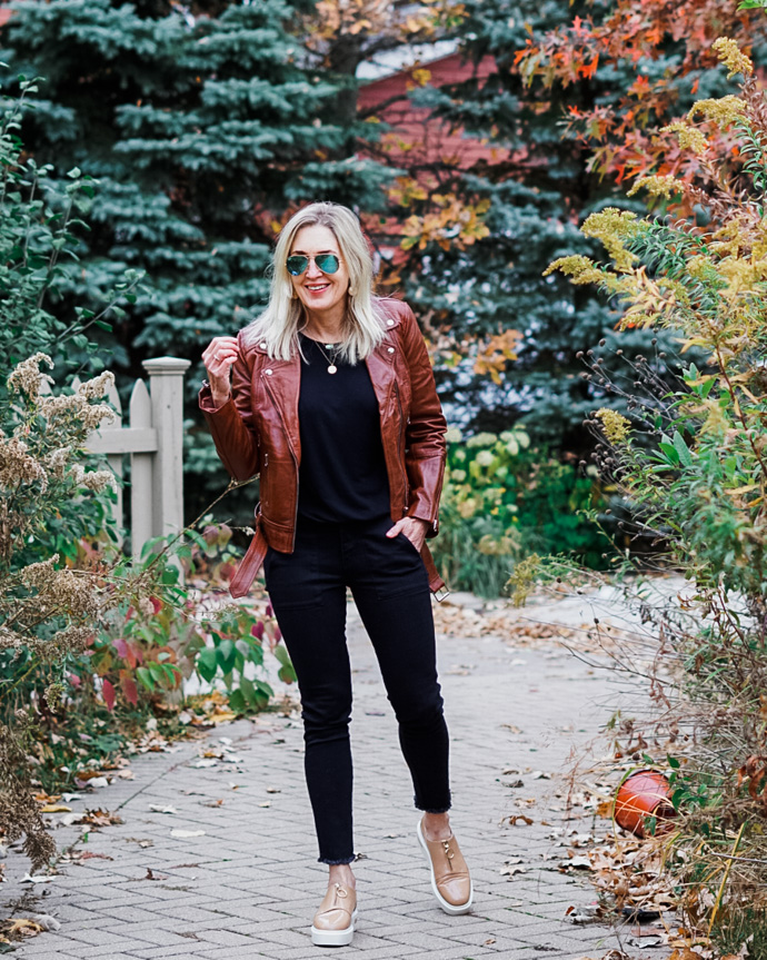 tan leather jacket