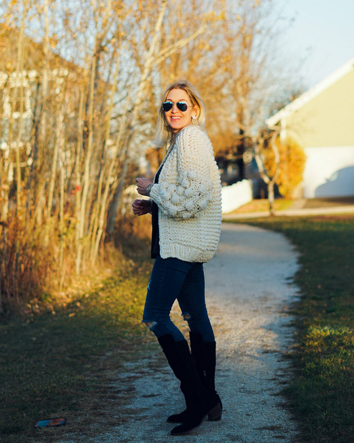 Pom pom sleeve chunky cardigan hotsell