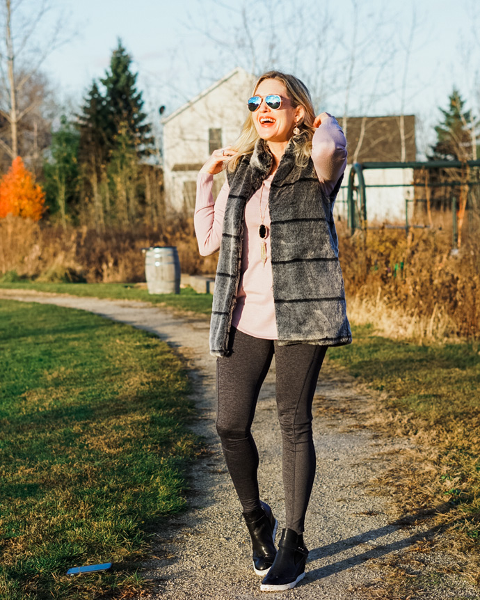 what to wear with a faux fur vest