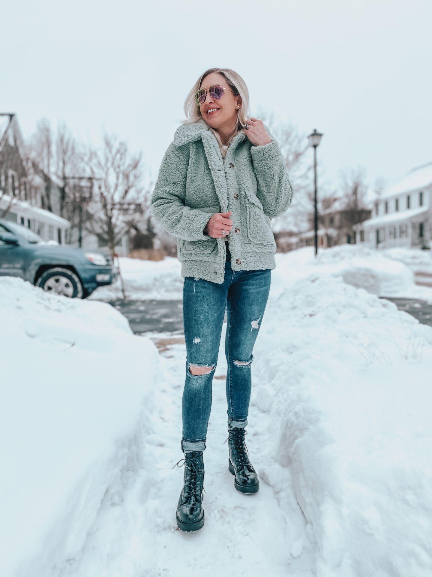 mint green sherpa jacket