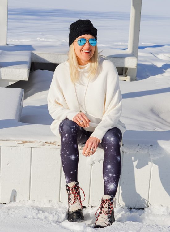 Printed Leggings with White Oversized Sweater