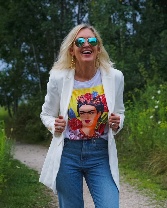 Graphic t shop shirt with blazer