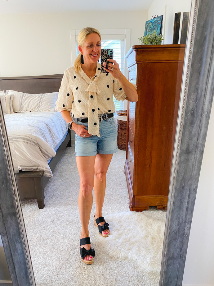 how to dress up denim shorts