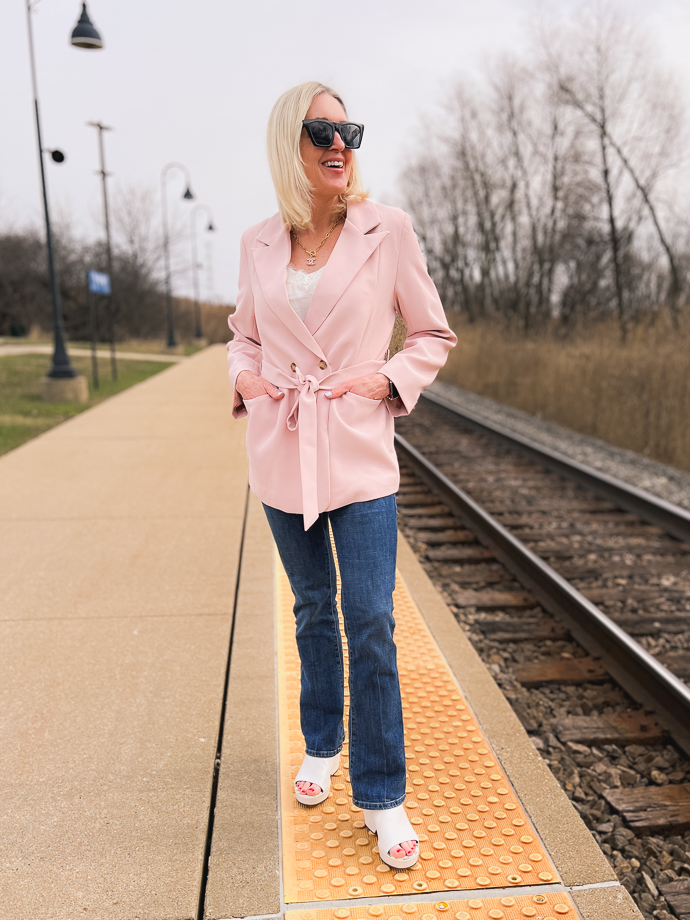 Chicwish pink blazer outfit