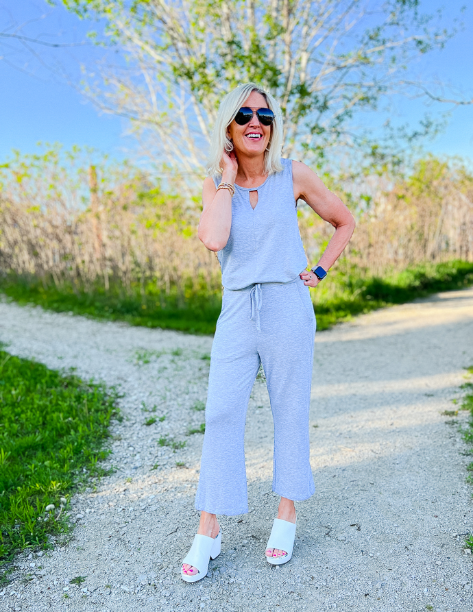 grey wide leg jumpsuit