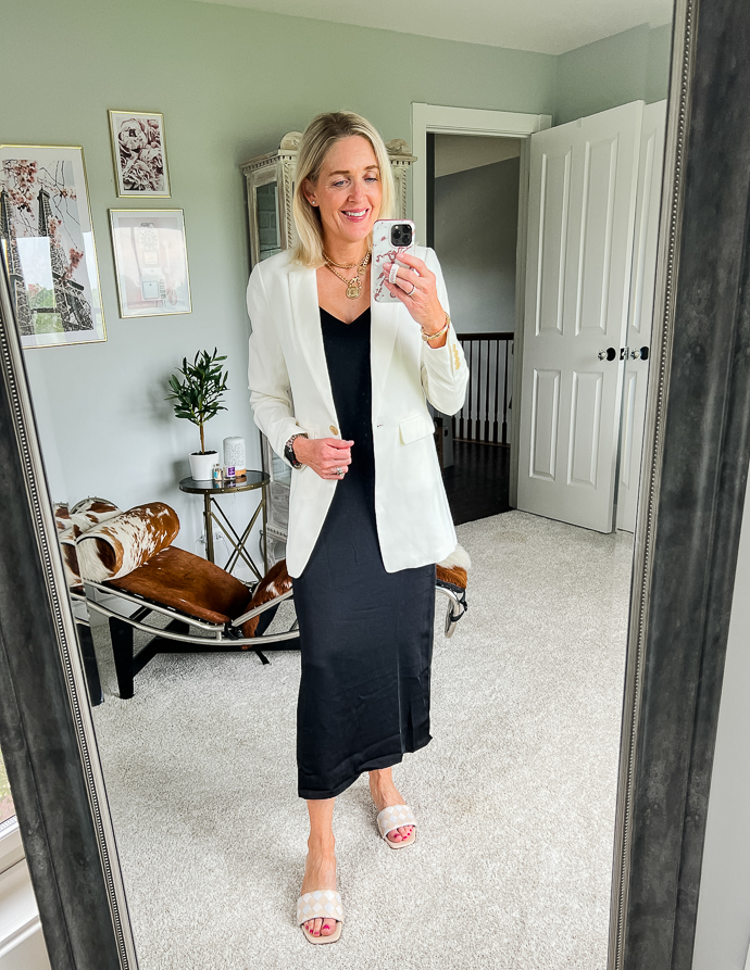 slip dress and blazer outfit