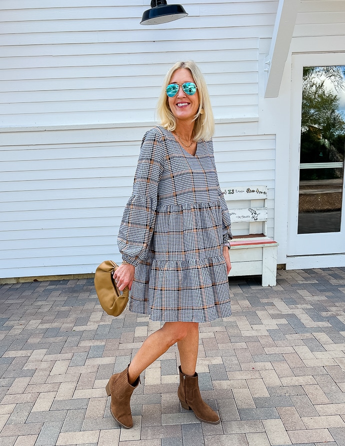 plaid dress outfit ideas under $100 including shoes