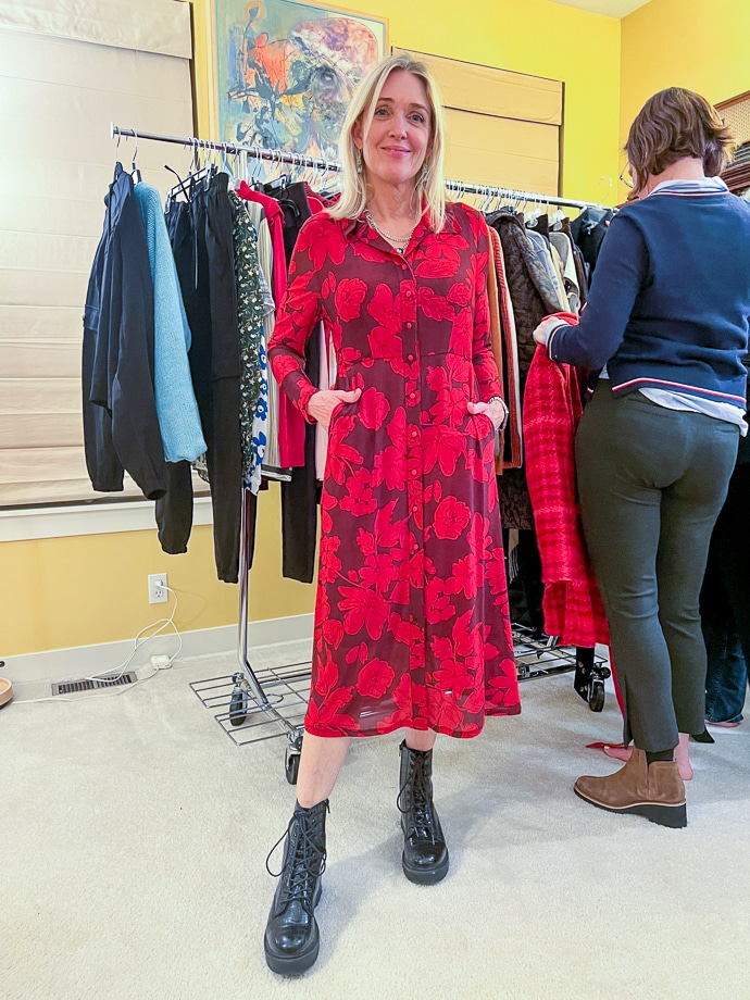 cabi fire and ice red shirtdress