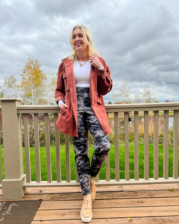 cozy shacket outfit idea