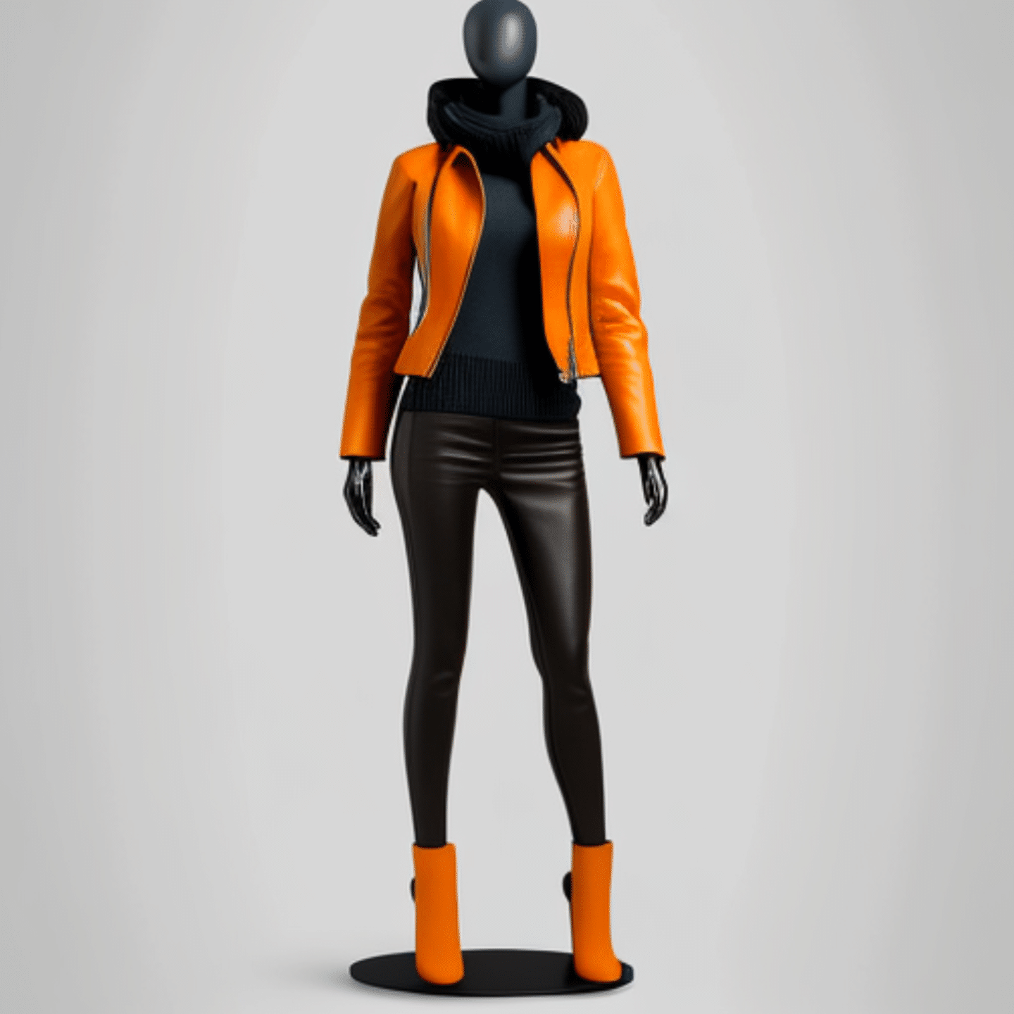 orange and black leather jacket outfit