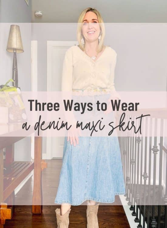 3 ways to wear a long denim skirt