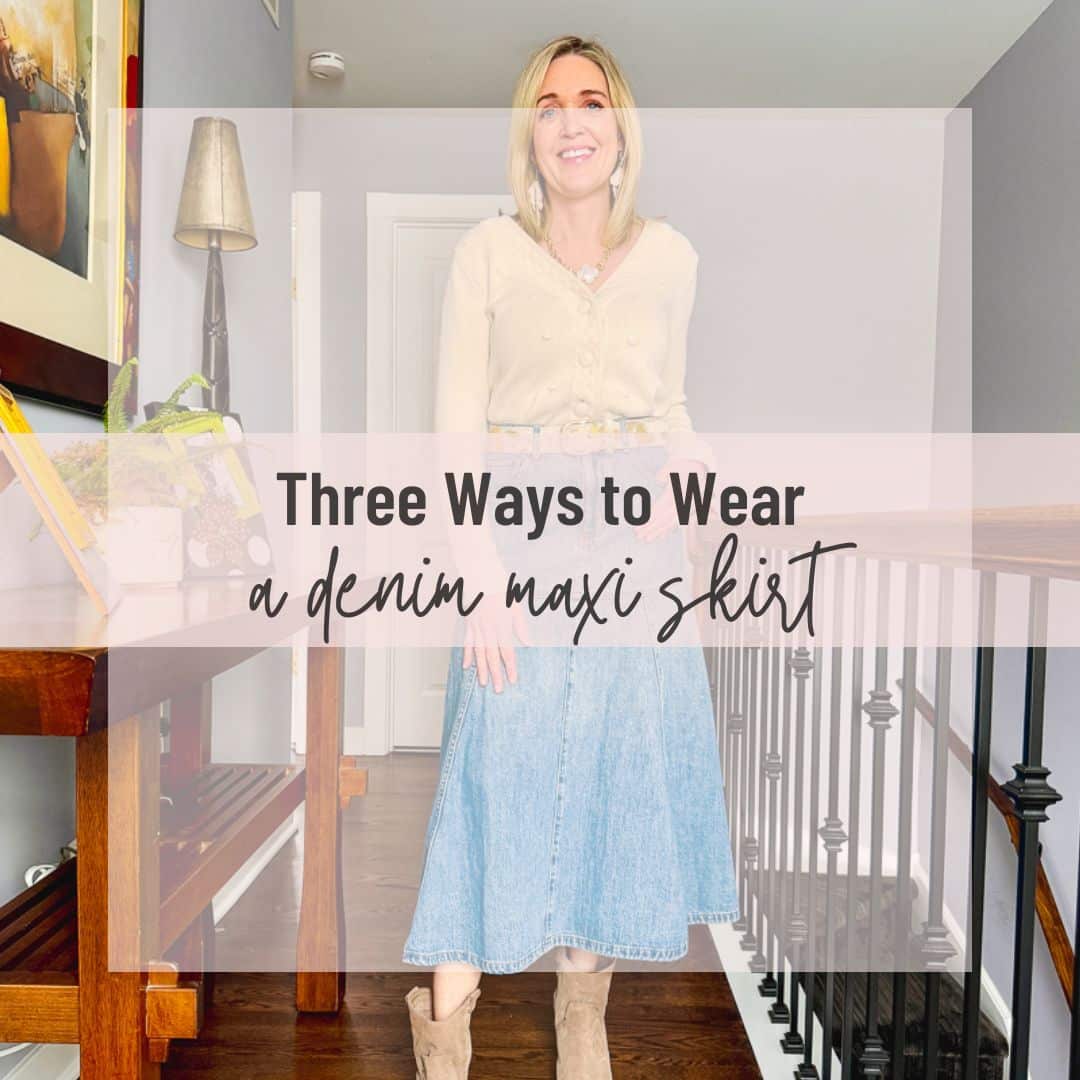 3 ways to wear a long denim skirt